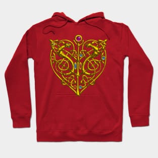 HYPER VALENTINE / GOLD CELTIC KNOT HEART WITH LIZARDS IN WHITE Hoodie